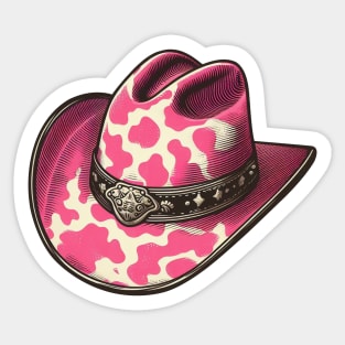 Pink cow print cowboy hat Sticker